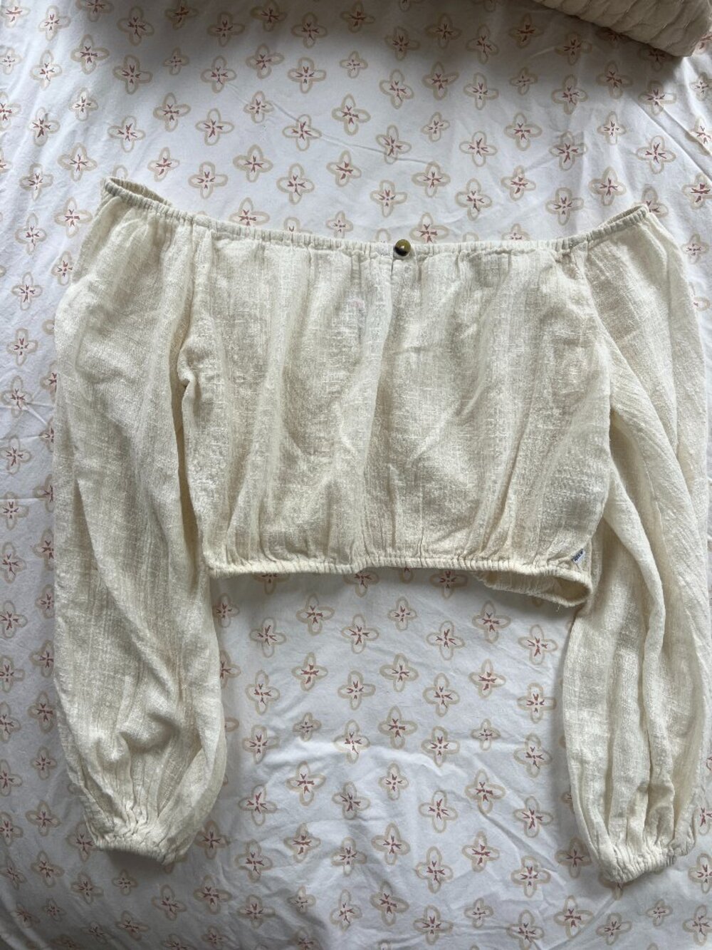 Cream Off-the-Shoulder Crop Top Lightweight Beach Blouse Size S